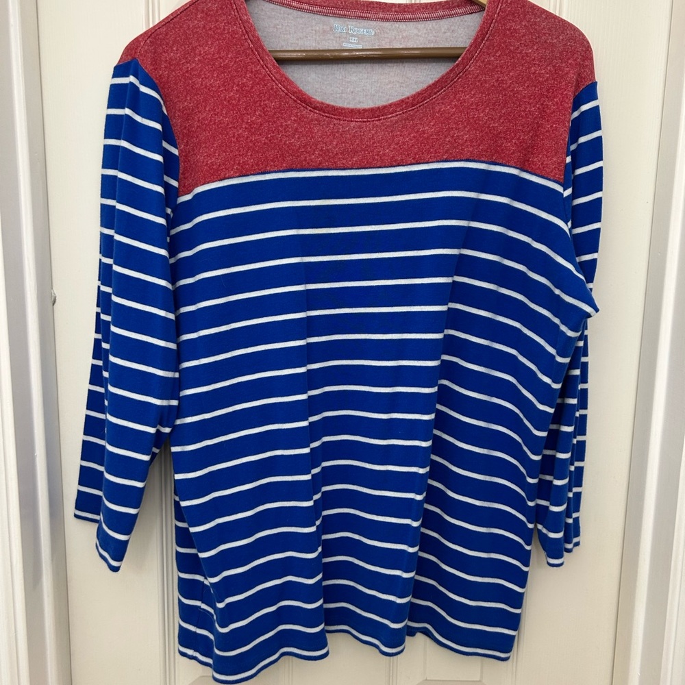 Kim Rogers Red and Blue Striped Long Sleeve Top